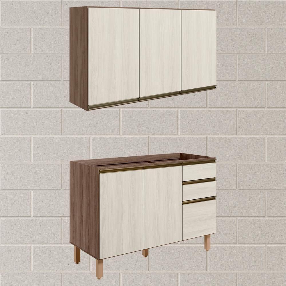 Armario Aereo Balcao Pia 120 Cm Mdf Kali Carvalho Toq Bianco - 2