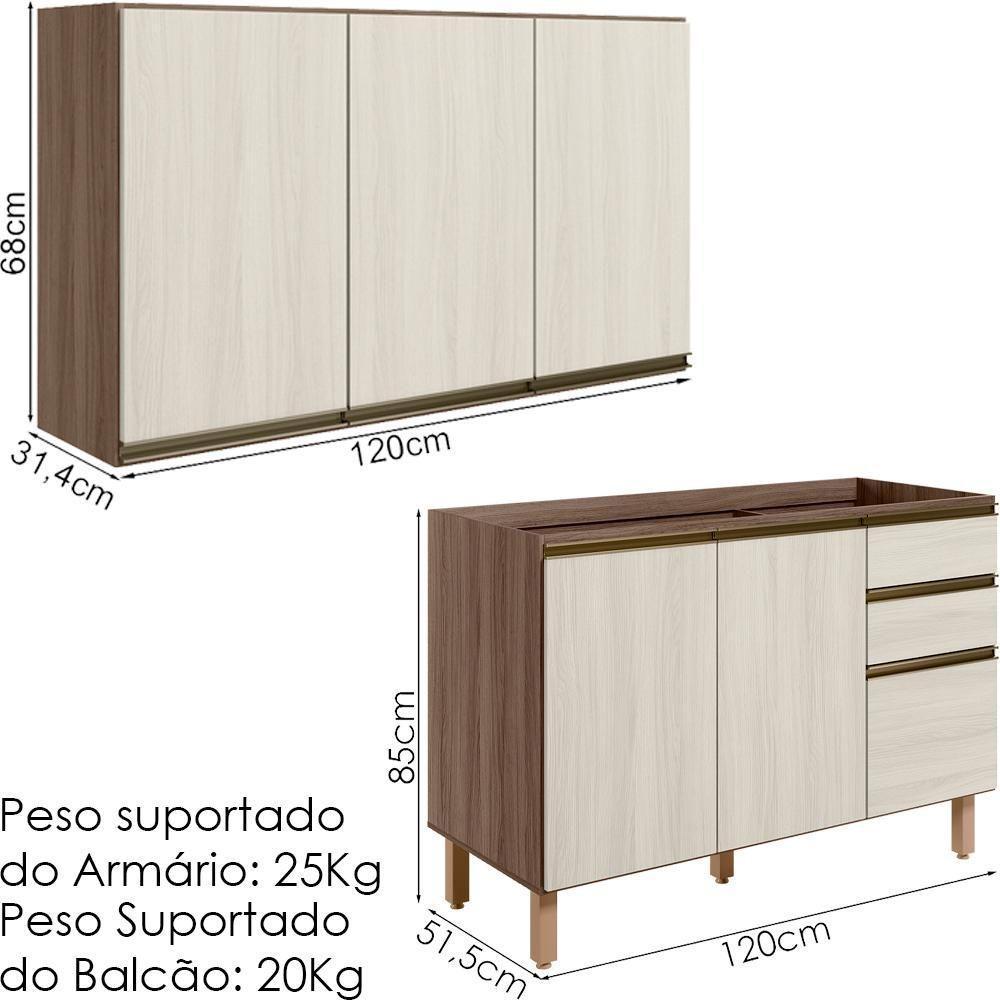 Armario Aereo Balcao Pia 120 Cm Mdf Kali Carvalho Toq Bianco - 3