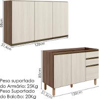 Armario Aereo Balcao Pia 120 Cm Mdf Kali Carvalho Toq Bianco - 3