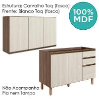 Armario Aereo Balcao Pia 120 Cm Mdf Kali Carvalho Toq Bianco