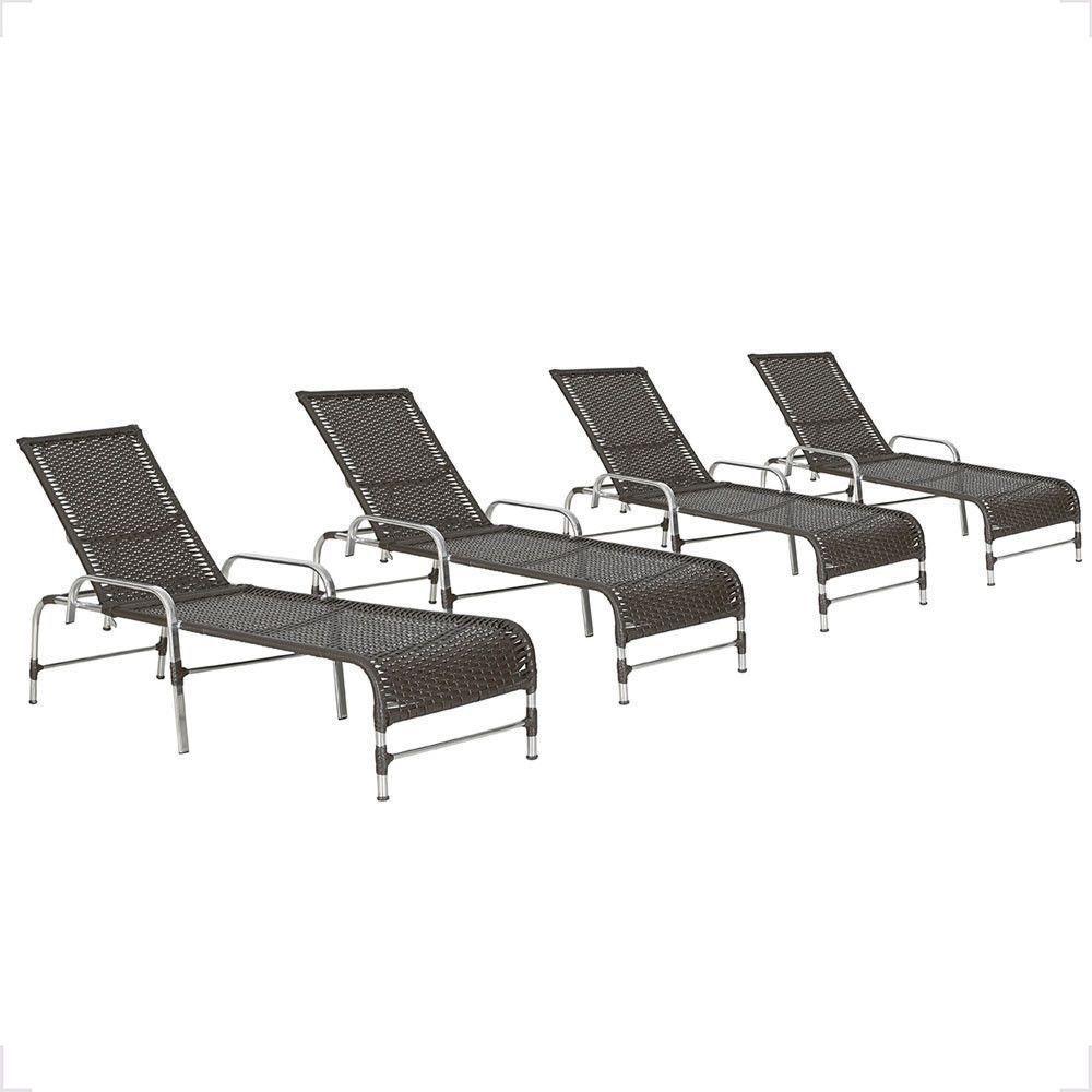 4 Espreguiçadeiras Reclinável Catar, Alumínio Polido E Fibra Tabaco - 1