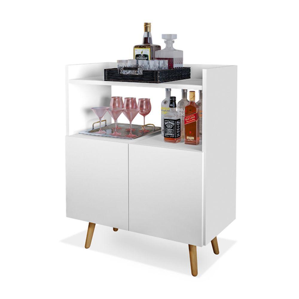 Buffet Aparador Retrô Suiça Com 2 Portas Pés Palito Branco - 2