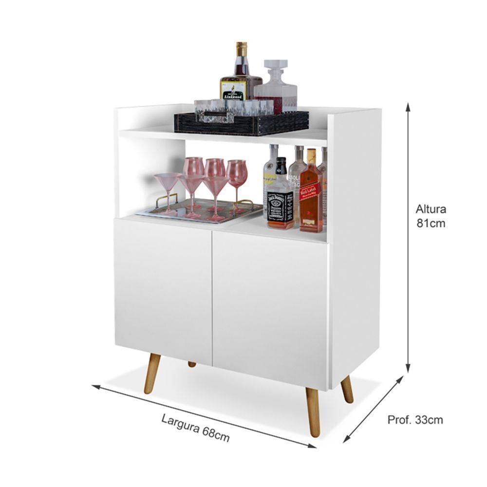 Buffet Aparador Retrô Suiça Com 2 Portas Pés Palito Branco - 3