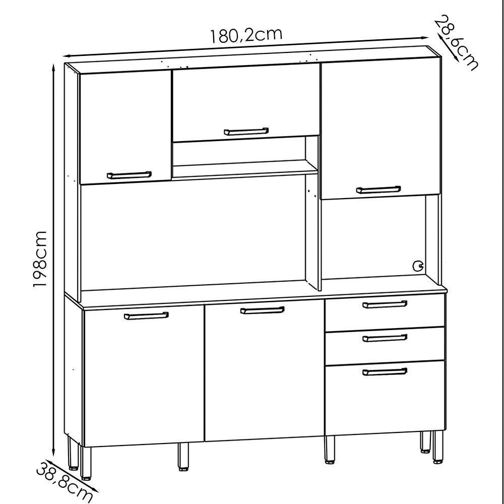 Cozinha Compacta 6p 2g 180 Cm Ferrara Freijo Supremo Cp Ripado Freijo Ktp Freijo Supremo Cp Ripadofreijo - 3