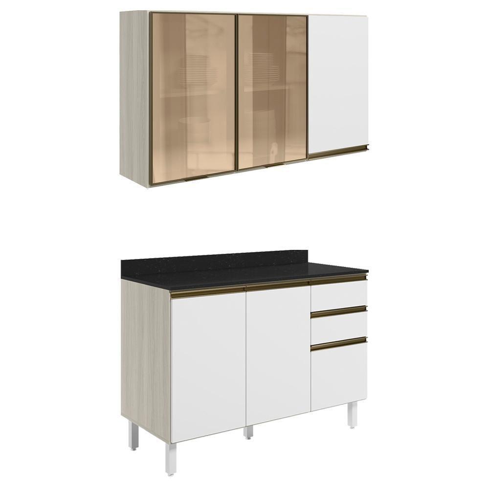 Armario Aereo 3p E Balcao Tampo Mdf Kali Bianco Toq Branco Uv Nicioli - 1