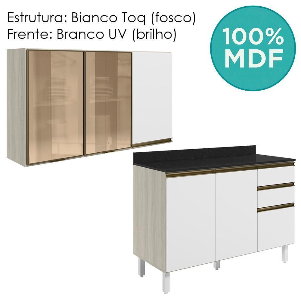 Armario Aereo 3p E Balcao Tampo Mdf Kali Bianco Toq Branco Uv Nicioli - 4