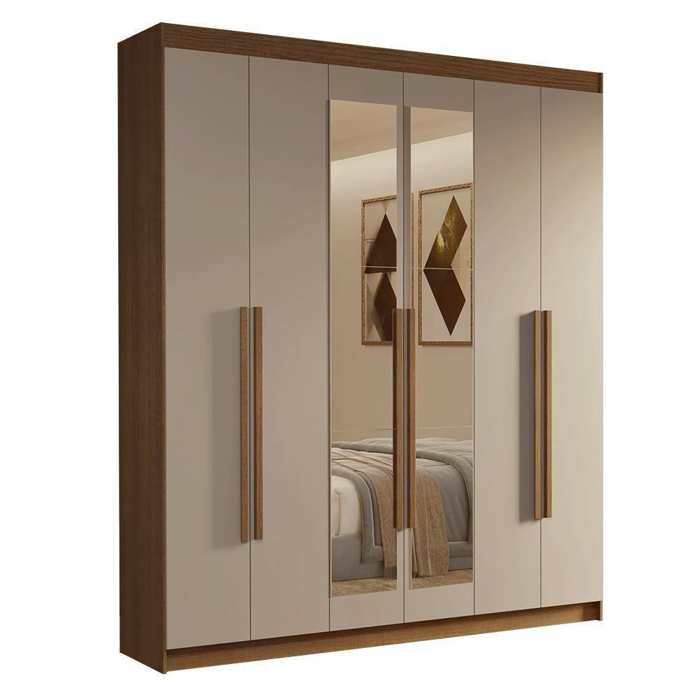 Guarda-roupa Casal 6 Portas Batentes Com Espelho Venus Madesa Rustic/crema - 7