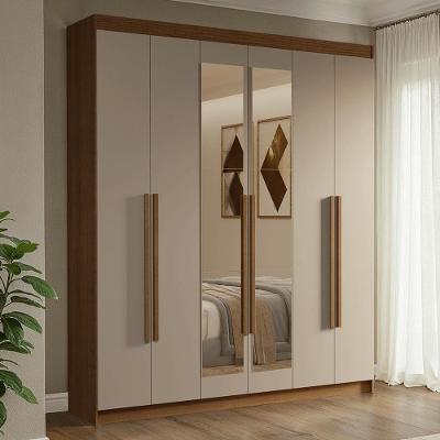 Guarda Roupa Casal Venus 6 Portas Batentes com Espelho Rustic-Crema
