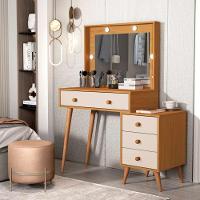Penteadeira Camarim Com Mesa De Cabeceira Espelho Led 4 Gavetas Pés Em Madeira Nature / Offwhite - 2