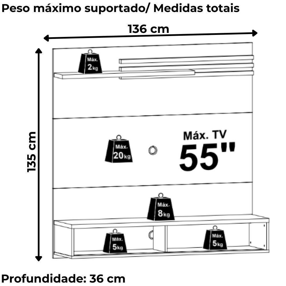 Painel Suspenso Tv 55 Pol 136 Cm Sublime Cinamomo Off White Madetec Cinamomo Off White - 3