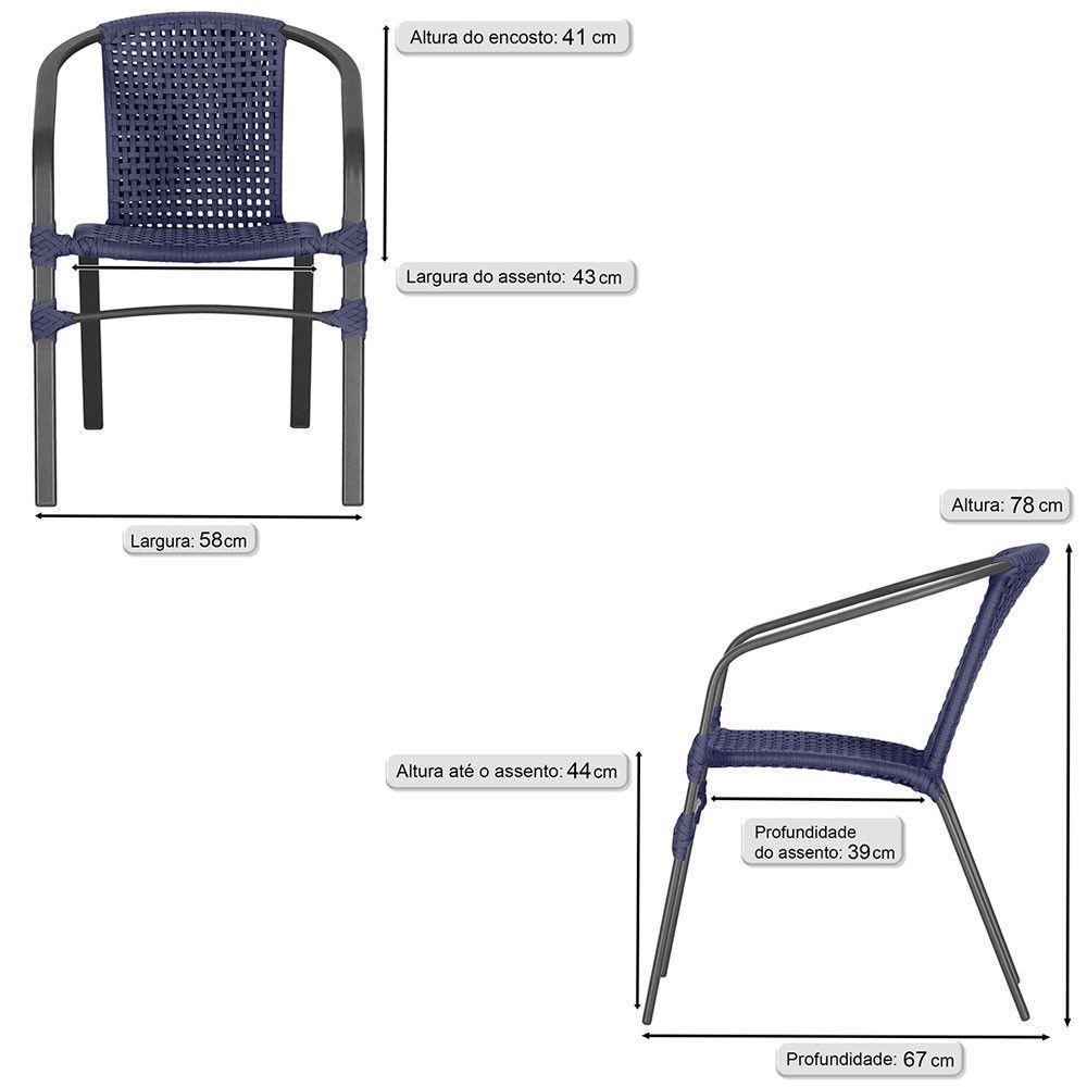 05 Cadeiras Floripa Alumínio Pintura Preta Trama Original Azul - 2