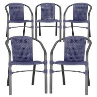05 Cadeiras Floripa Alumínio Pintura Preta Trama Original Azul - 1