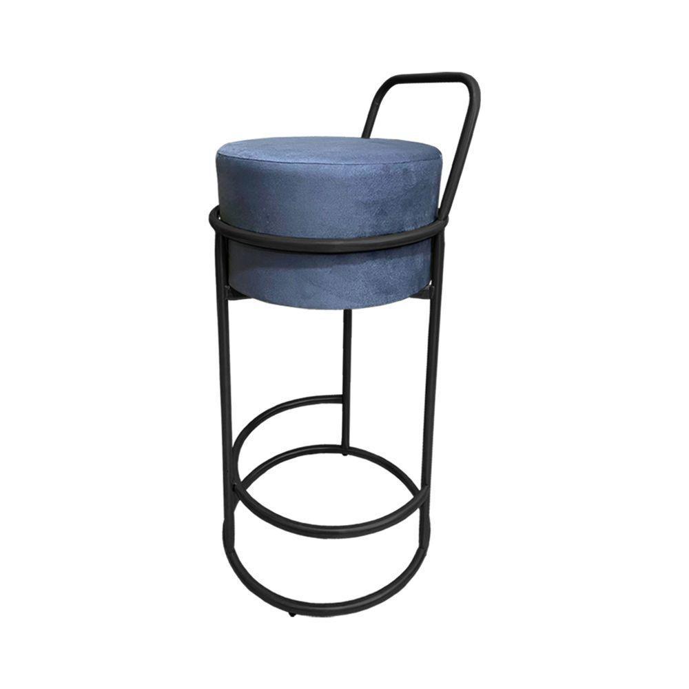 Kit 3 Banquetas Alta Redonda Base Preta Veludo - Cinza - 2