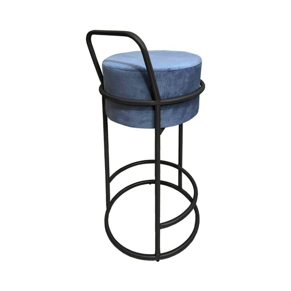 Kit 3 Banquetas Alta Redonda Base Preta Veludo - Cinza - 3