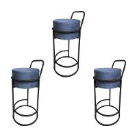 Kit 3 Banquetas Alta Redonda Base Preta Veludo - Cinza - 1