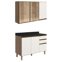 Armario Aereo 3p E Balcao Tampo Mdf Kali Carvalho Toq Off White Cetim Nicioli - 1