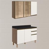 Armario Aereo 3p E Balcao Tampo Mdf Kali Carvalho Toq Off White Cetim Nicioli - 2