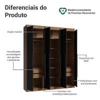 Guarda-roupa Casal 6 Portas Batentes Netuno Madesa Rustic/preto