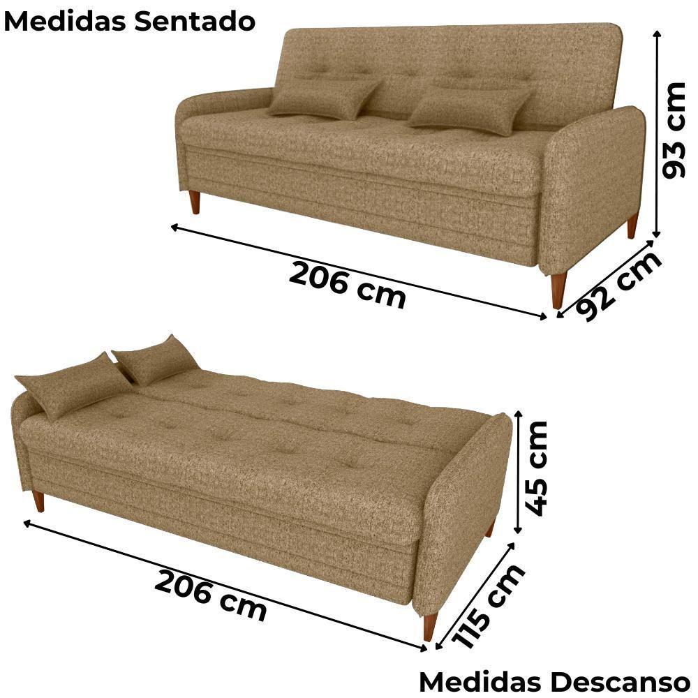 Sofa Cama 2 Lugares 206 Cm Donna Linho Vancouver E486 Palha Milani Store Palhaa - 3