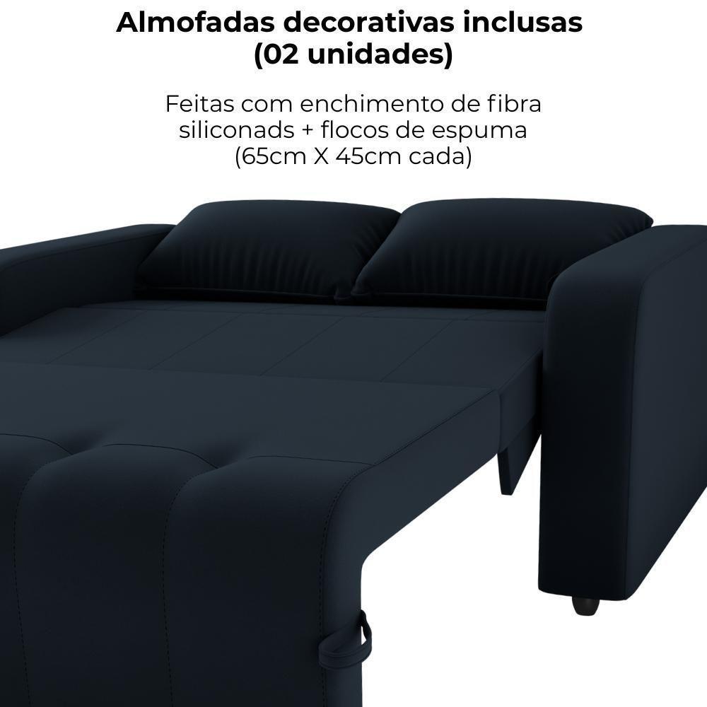 Sofa Cama 2 Lugares 138 Cm Amora Veludo Inca E451 Preto Milani Store Preto - 5