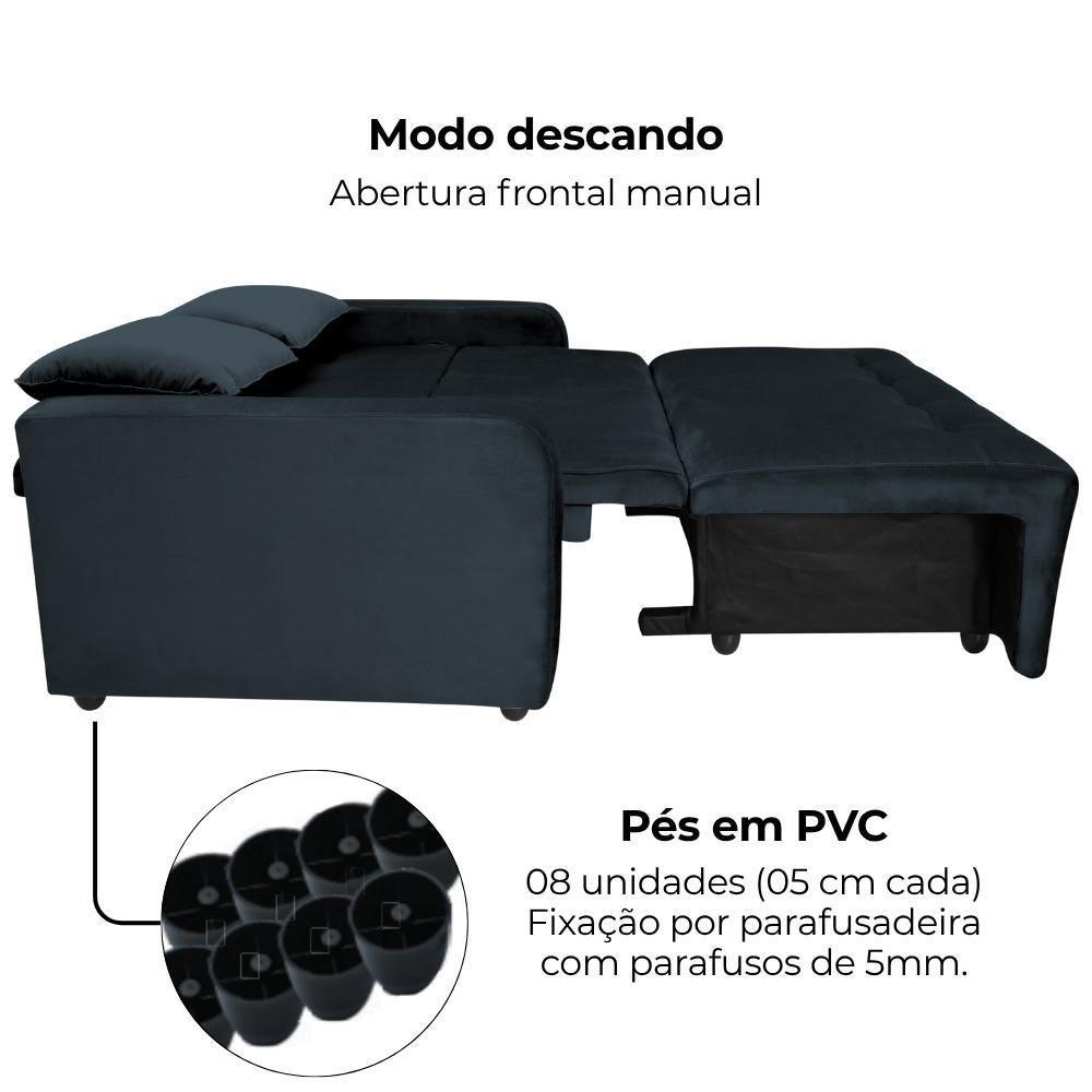 Sofa Cama 2 Lugares 138 Cm Amora Veludo Inca E451 Preto Milani Store Preto - 6