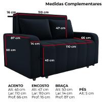 Sofa Cama 2 Lugares 138 Cm Amora Veludo Inca E451 Preto Milani Store Preto