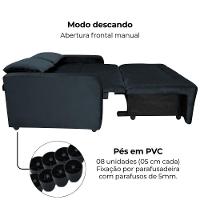 Sofa Cama 2 Lugares 138 Cm Amora Veludo Inca E451 Preto Milani Store Preto - 6
