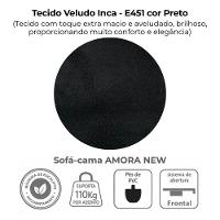 Sofa Cama 2 Lugares 138 Cm Amora Veludo Inca E451 Preto Milani Store Preto - 7