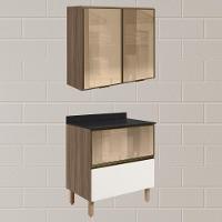 Armario Aereo Vidro Balcao 80 Cm Mdf Kali Carvalho Toq Off White Cetim Nicioli - 2