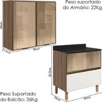Armario Aereo Vidro Balcao 80 Cm Mdf Kali Carvalho Toq Off White Cetim Nicioli - 3
