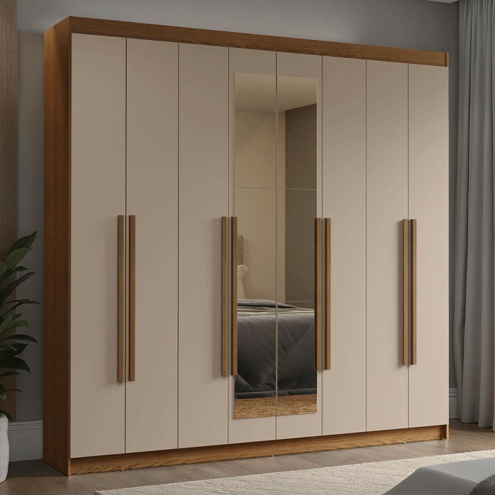 Guarda-roupa Casal 8 Portas Batentes Com Espelho Venus Madesa Rustic/crema - 1