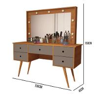 Penteadeira Camarim Com Led Espelho Bancada De Maquiagem Pé Madeira Retrô 5 Gaveta Nature / Cinza - 3