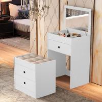 Penteadeira Cômoda Gaveteiro Com Banqueta Embutido 100% Mdf Espelho Basculante Branco - 1