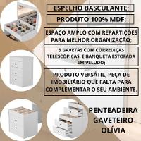 Penteadeira Cômoda Gaveteiro Com Banqueta Embutido 100% Mdf Espelho Basculante Branco - 2