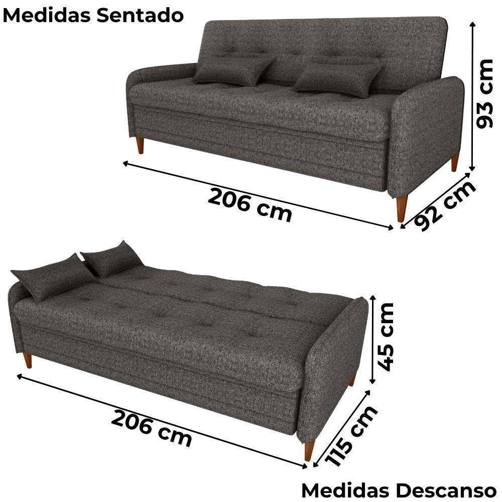 Sofa Cama 2 Lugares 206 Cm Donna Linho Vancouver E484 Chumbo Milani Store Chumbo - 3