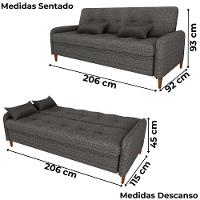 Sofa Cama 2 Lugares 206 Cm Donna Linho Vancouver E484 Chumbo Milani Store Chumbo - 3