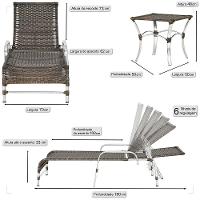 2 Espreguiçadeiras Catar E 1 Mesa Alumínio E Fibra Trama Pedra Ferro - 2