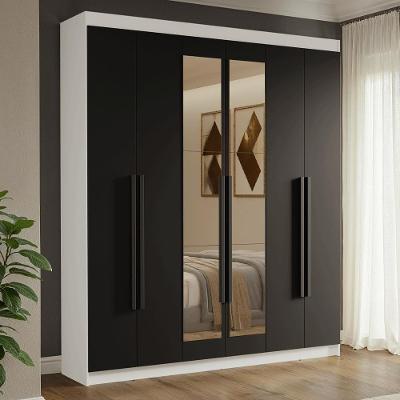 Guarda Roupa Casal Venus 6 Portas Batentes com Espelho Branco-preto Madesa