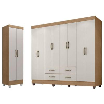 Guarda Roupa Casal Porto E Armário Multiuso Lite Natuire Off White - Leão