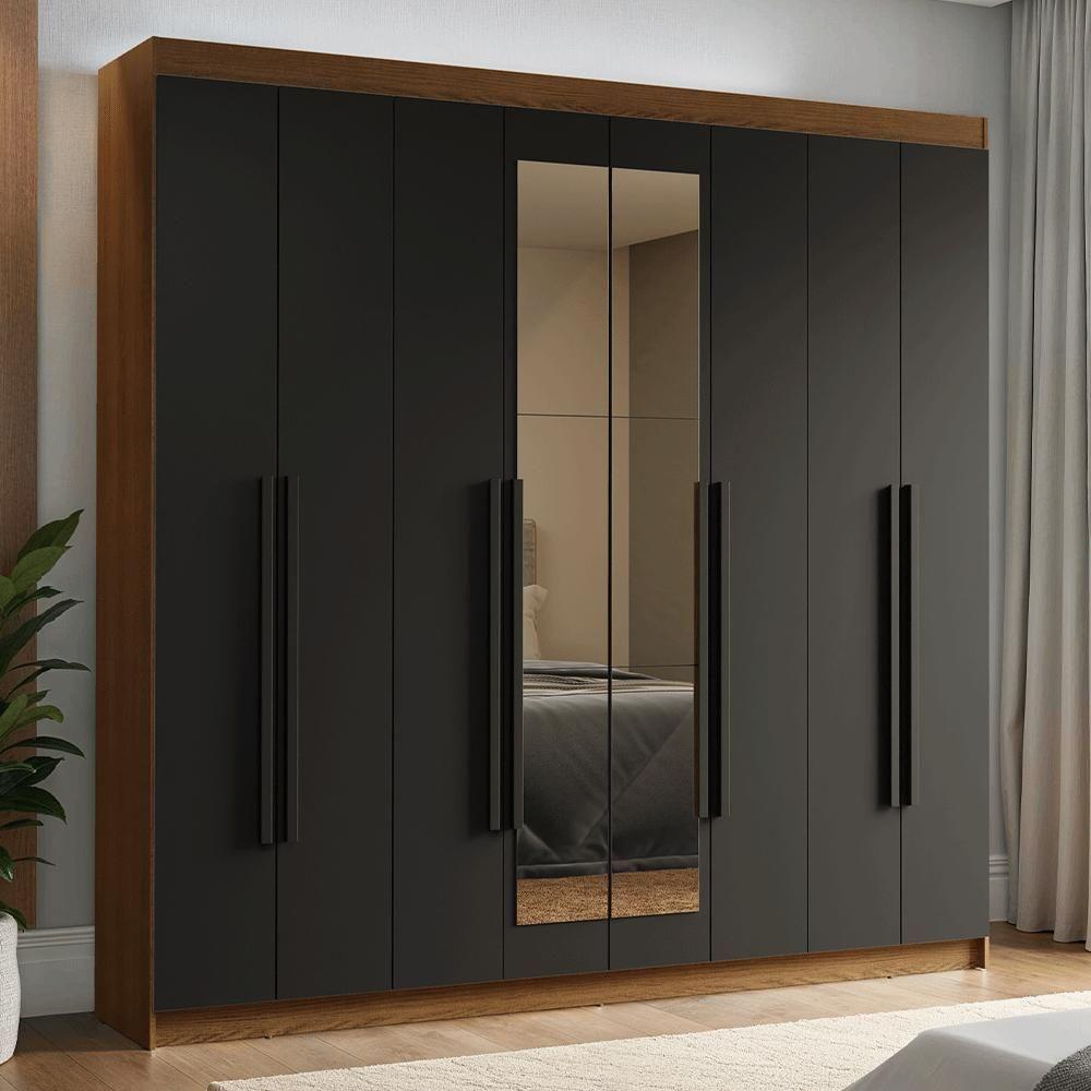 Guarda-roupa Casal 8 Portas Batentes Com Espelho Venus Madesa Rustic/preto - 1