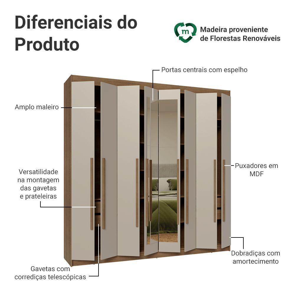 Guarda-roupa Casal 8 Portas Batentes Com Espelho Netuno Madesa Rustic/crema - 4