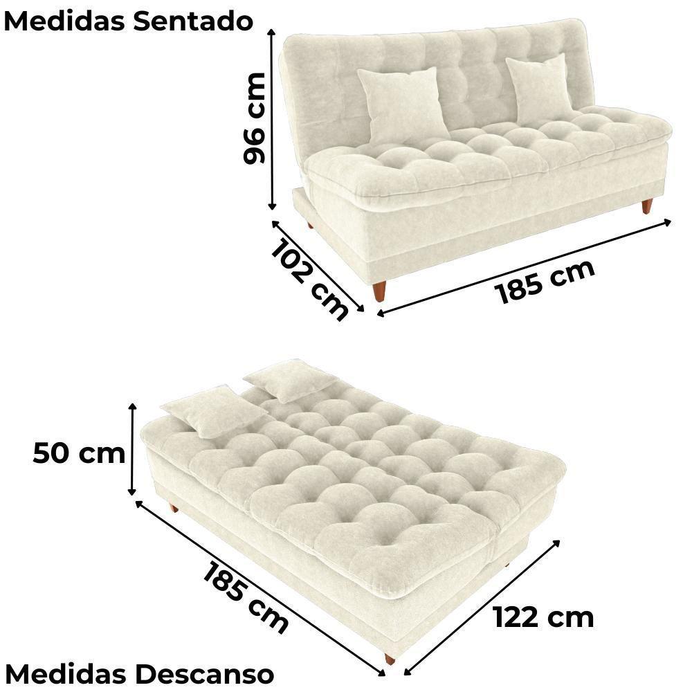 Sofa Cama 2 Lugares 185 Cm Duda Tecido Boucle F492 Natural Milani Store Natural - 3