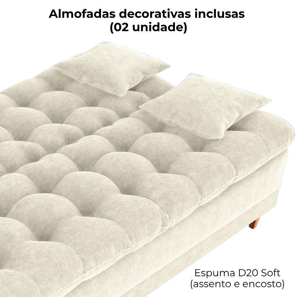 Sofa Cama 2 Lugares 185 Cm Duda Tecido Boucle F492 Natural Milani Store Natural - 6