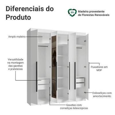 Guarda-roupa Casal 6Portas Batentes Espelho Saturno Madesa
