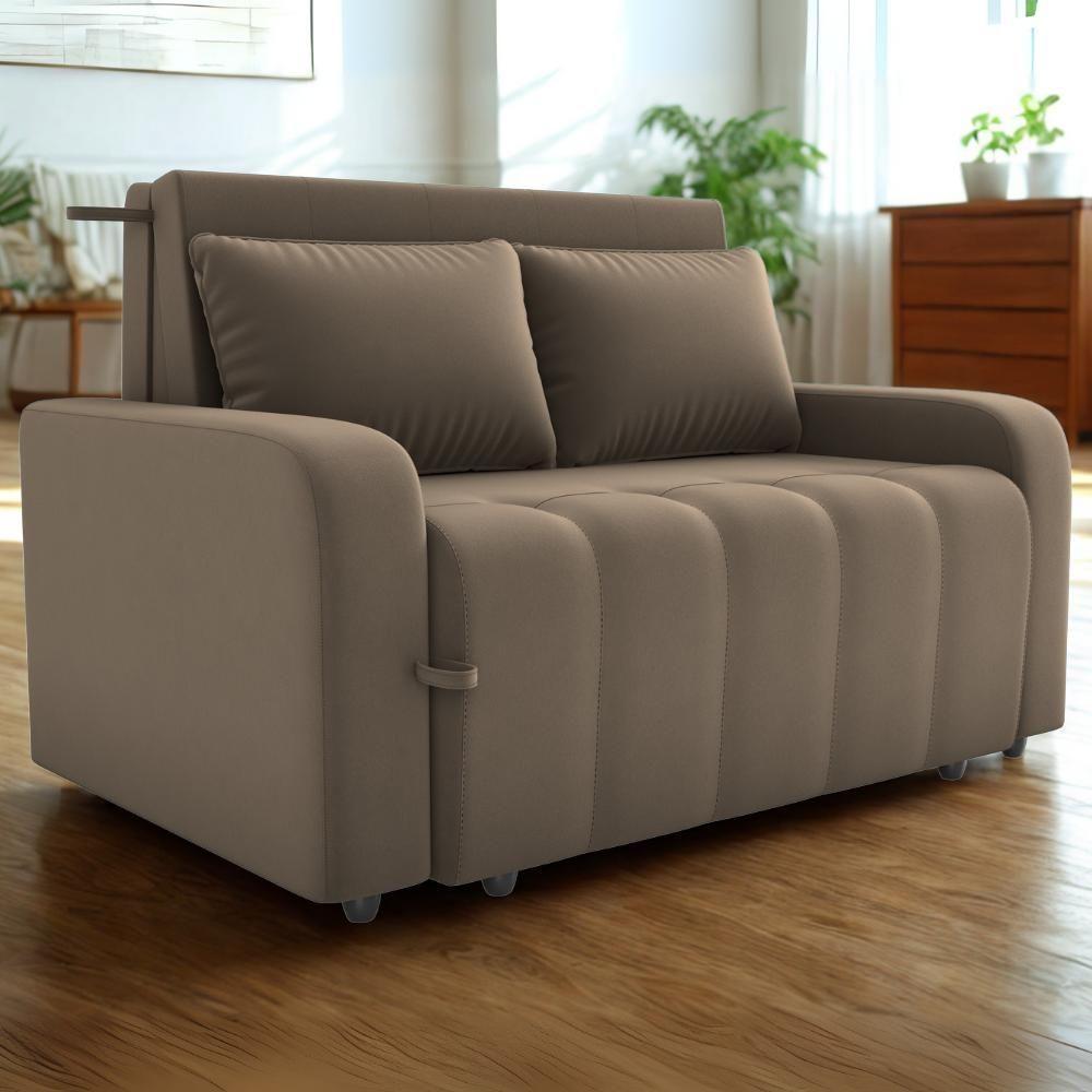 Sofa Cama 2 Lugares 138 Cm Amora New Veludo E434 Marrom Claro Milani Store Marrom Claro - 2