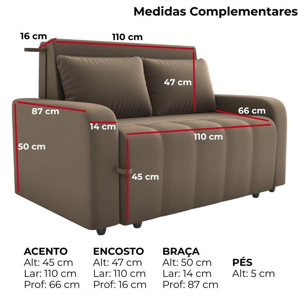 Sofa Cama 2 Lugares 138 Cm Amora New Veludo E434 Marrom Claro Milani Store Marrom Claro - 4