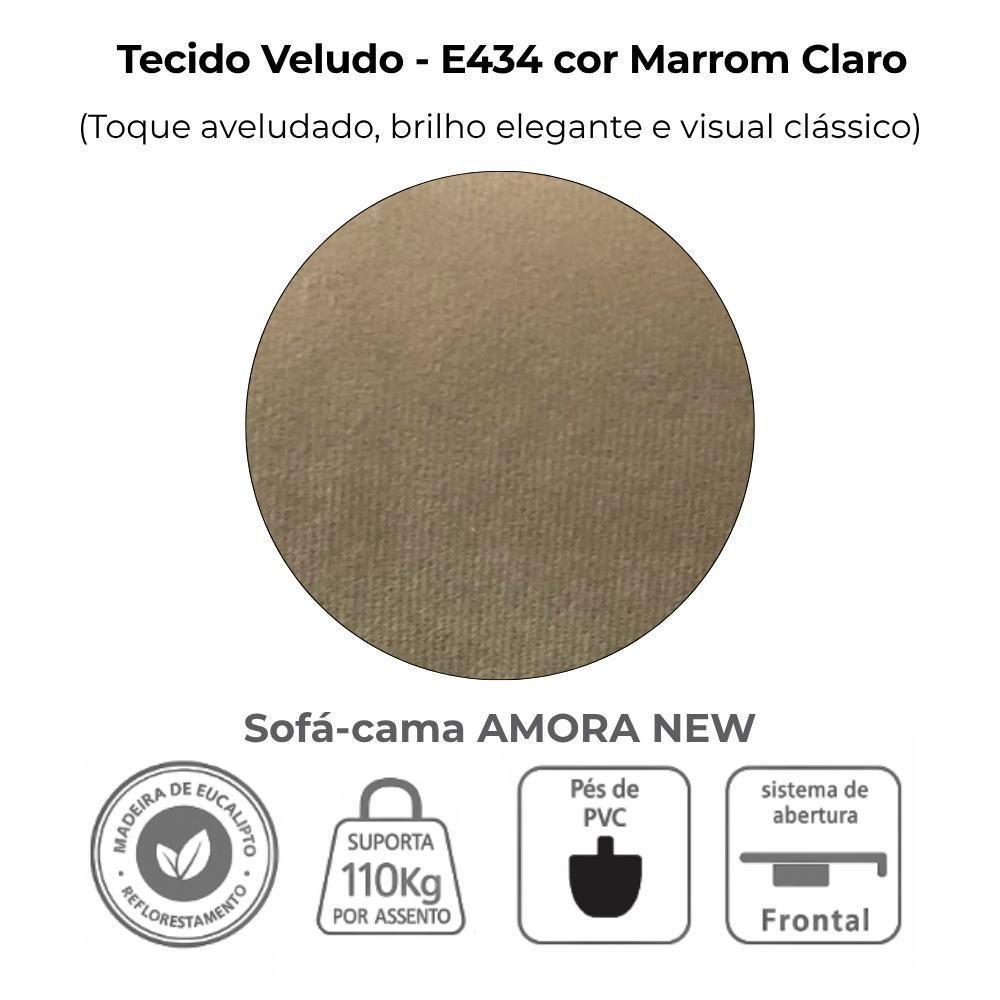 Sofa Cama 2 Lugares 138 Cm Amora New Veludo E434 Marrom Claro Milani Store Marrom Claro - 6