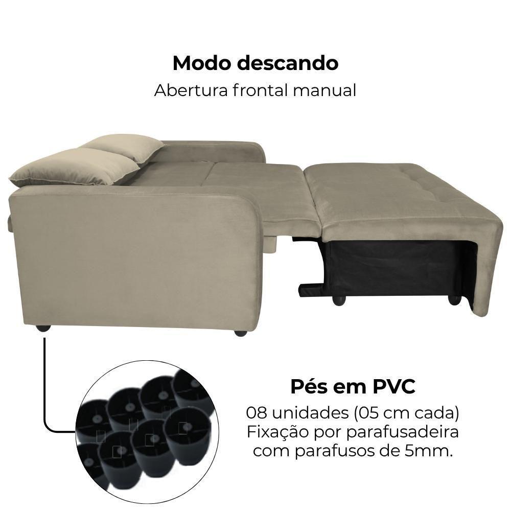 Sofa Cama 2 Lugares 138 Cm Amora New Veludo E434 Marrom Claro Milani Store Marrom Claro - 7