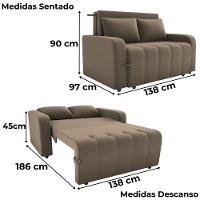 Sofa Cama 2 Lugares 138 Cm Amora New Veludo E434 Marrom Claro Milani Store Marrom Claro - 3