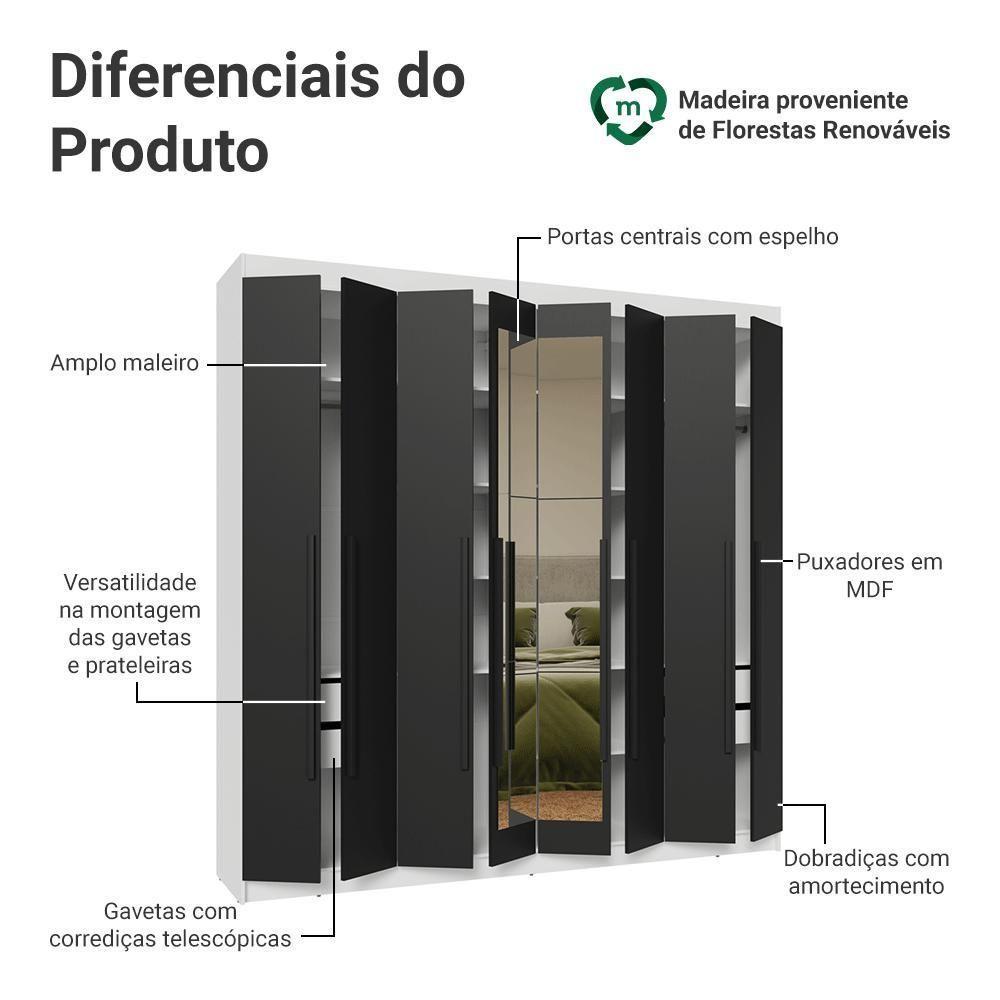 Guarda-roupa Casal 8 Portas Batentes Com Espelho Venus Madesa Branco/preto - 4